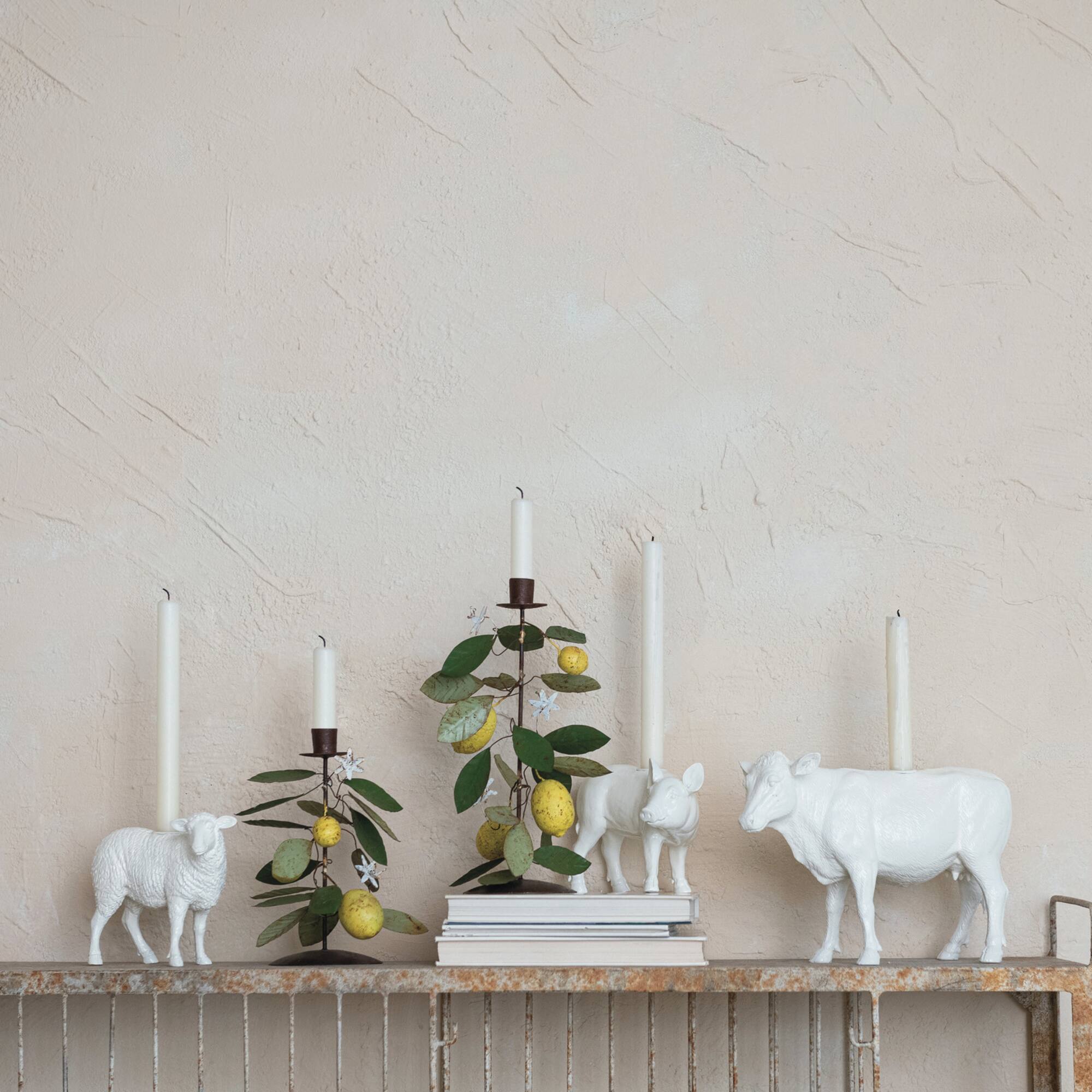 Hello Honey® 6.75" Long White Pastoral Elegance Sheep Taper Candle Holder